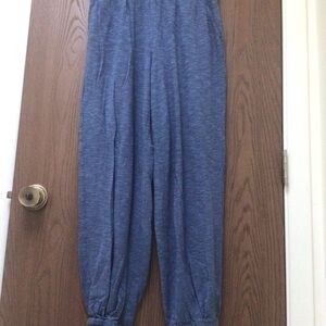 Garnet Hill Heathered Blue Elastic-Waist Jogger tulip Pants cotton jersey, sz S